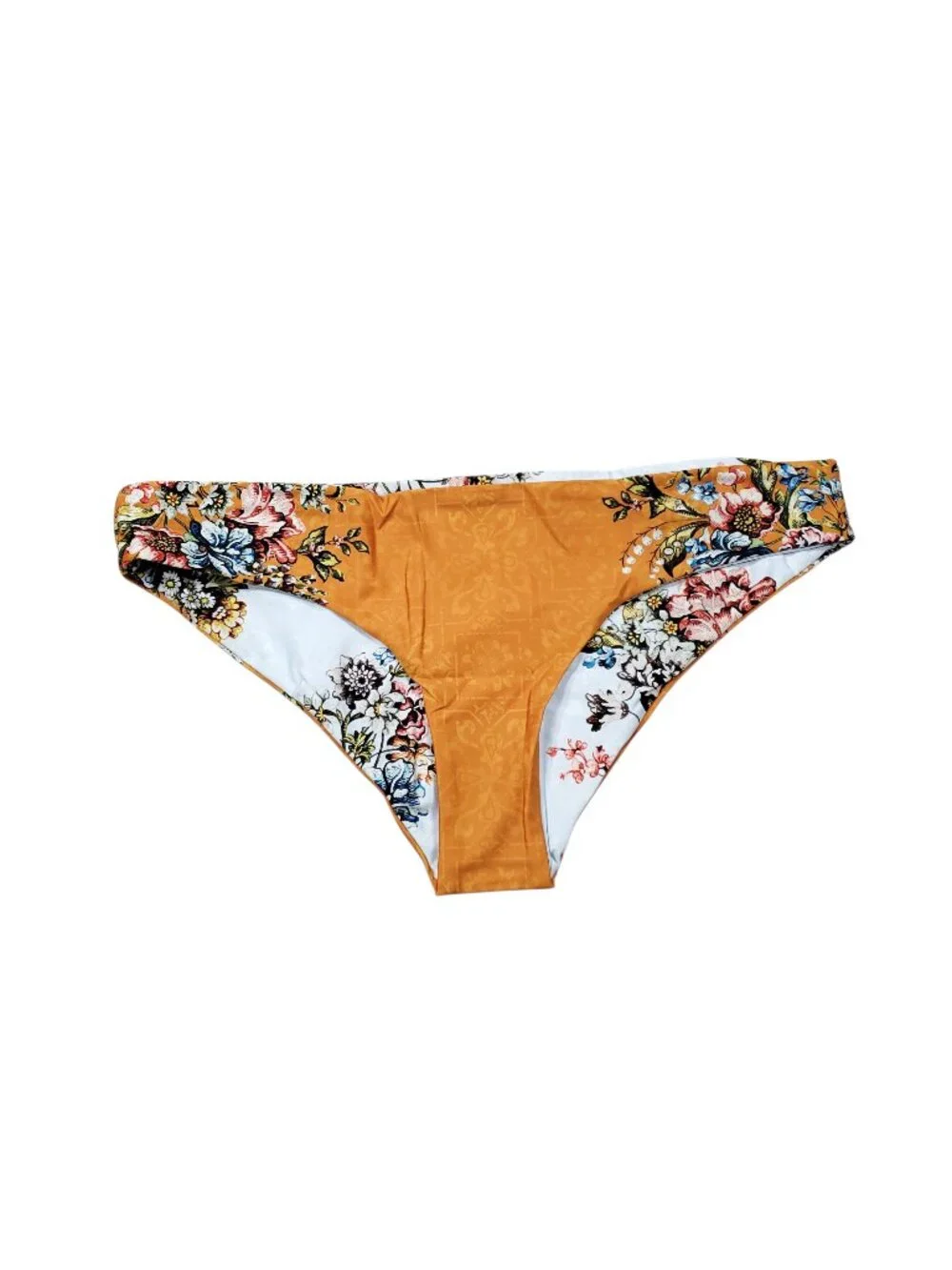 Agua Bendita Zoe Tunisia Swim Bikini Bottom Gold Blue Size XL Floral